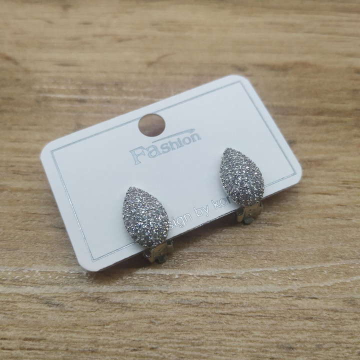 Клипсы Капля выпуклая стразы металл серебристый