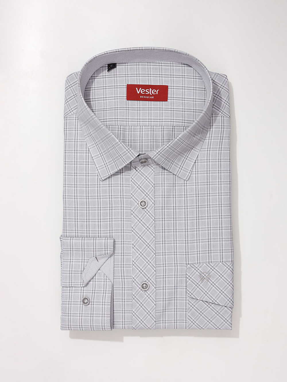 Сорочка мужская VESTER длинный рукав, цвет серый, клетка, хлопок/пэ 50314 48