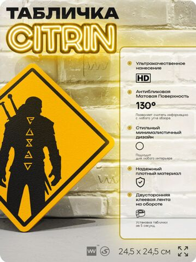 Табличка декоративная "Ведьмак 3, Witcher 3" на дверь и стену, прикольная штука в подарок геймеру, декоративный знак, 24,5х24,5 см, Айдентика Технолоджи