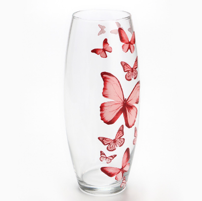 Ваза для цветов «Бабочки» стеклянная, прозрачная, 26 см. 1,7 л.