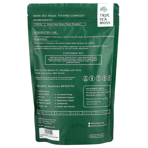 True Sea Moss, Органический витаминный комплекс премиального качества в порошке с морским мхом, 227 г (8 унций)