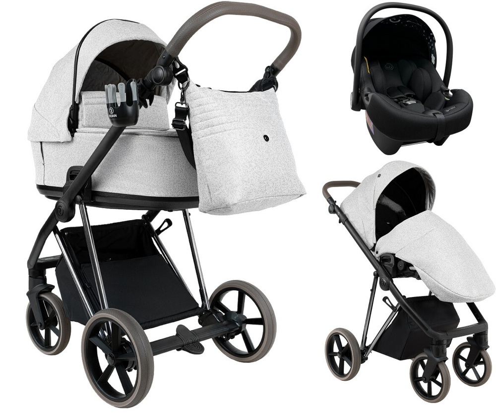 Детская коляска Roan Sol Vintage Luxury 2.0 3 в 1 с автокреслом Tutis Elo Lux EduSky Black PIX/50/L Pixel/Light/Black/руч.Cappuccino