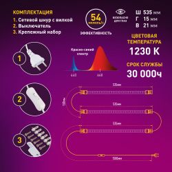 Модульный светильник для растений ЭРА FITO-3х10W-LINE-RB90 красно-синего спектра 30 Вт