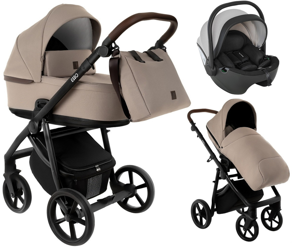Детская коляска Roan Esso 3 в 1 с автокреслом Pituso Baesa Pro Black,Beige Canopy ESS110/1 Hazel/Black