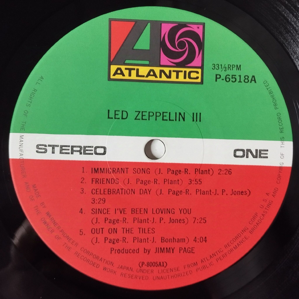 Винтажная виниловая пластинка LP Led Zeppelin III (Japan 1979) (No Obi) Limited Edition