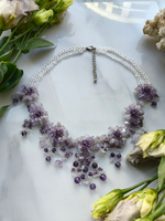 Колье "Цветы" ручной работы из бисера с камнем Аметист