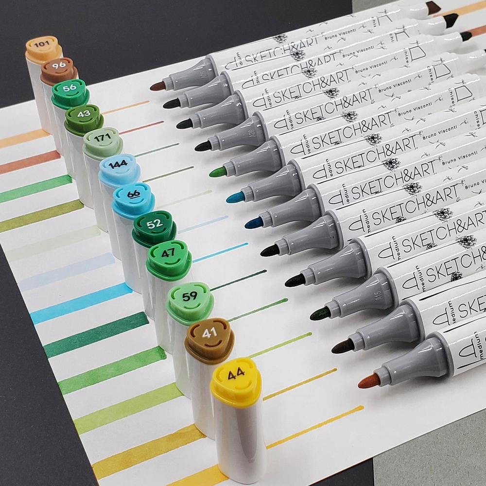 Скетч-маркеры 12 цветов двусторонние "Sketch&Art Лесной Пейзаж" (BrunoVisconti)