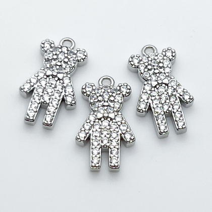 Подвеска Мишка, цвет серебро (родий), фианиты, размер 16*9,5 мм, цена за 1 шт