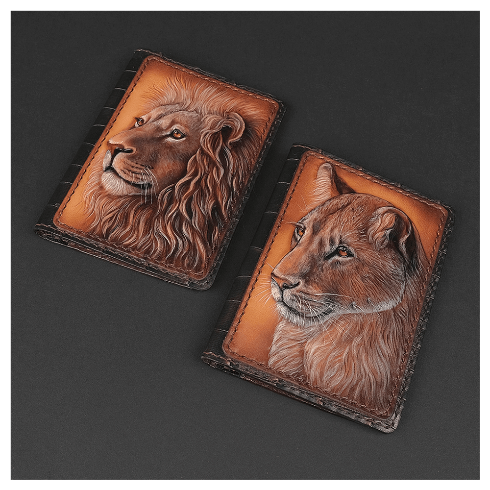 Кожаная обложка на паспорт «Комплект Лев и Львица»