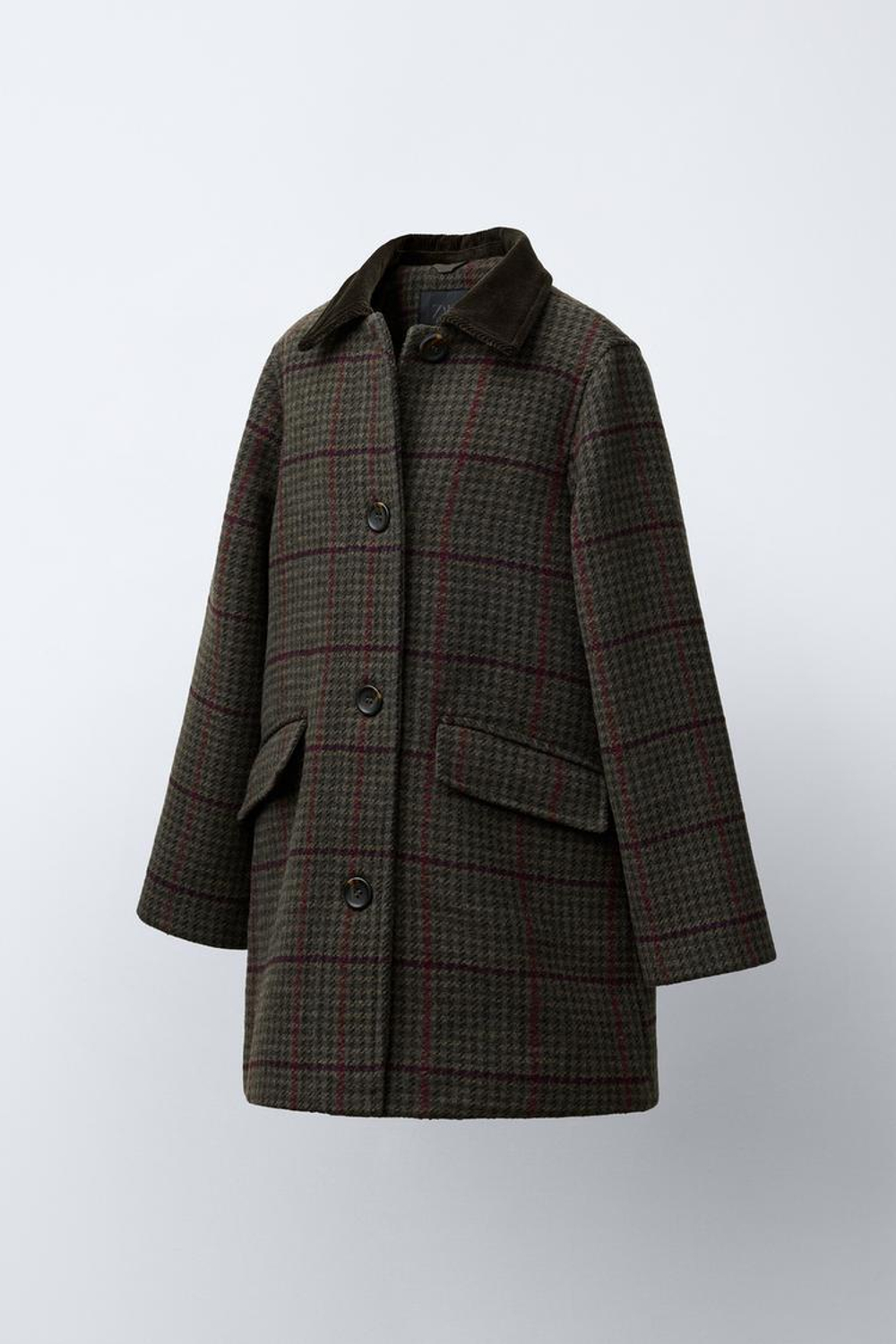 ZARA ПАЛЬТО ИЗ СИНТЕТИЧЕСКОЙ ШЕРСТИ В КЛЕТКУ, ТЕМНО-КОРИЧНЕВЫЙ