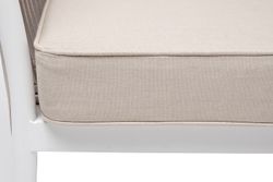 "Касабланка" диван 2-местный плетеный из роупа, каркас алюминий белый муар, роуп бежевый 20мм, ткань бежевая 15052