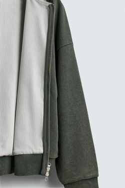 ZARA КОМБИНИРОВАННАЯ ХУДИ ВАФЕЛЬНОЙ СТРУКТУРЫ С КАПЮШОНОМ, ХАКИ