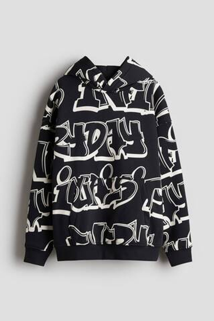 H&M Толстовка с капюшоном и принтом, черный