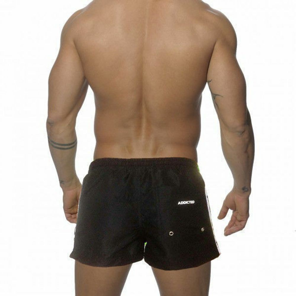 Мужские пляжные шорты черные с белыми вставками по бокам Addicted Racing Stripe Swim Shorts Black