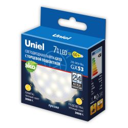 LED-GX53-7W-3000K+3000K-GX53-PR PLB02WH Лампа светодиодная. призма.Теплый белый свет 3000K. Торцевая подсветка. Теплый белый свет 3000K. Картон. ТМ Uniel.