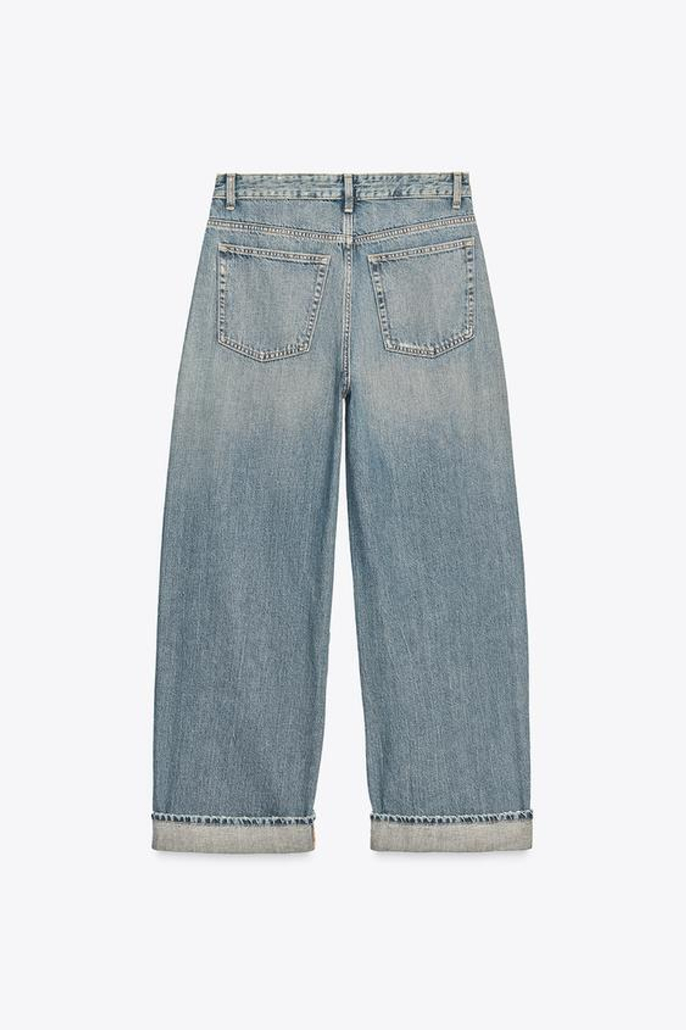 ZARA ДЖИНСЫ BAGGY FOLDED TRF СО СРЕДНЕЙ ПОСАДКОЙ, СИНИЙ