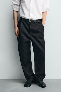 ZARA ДЖИНСОВЫЕ БРЮКИ ЧИНОС СО СКЛАДКАМИ, ИНДИГО