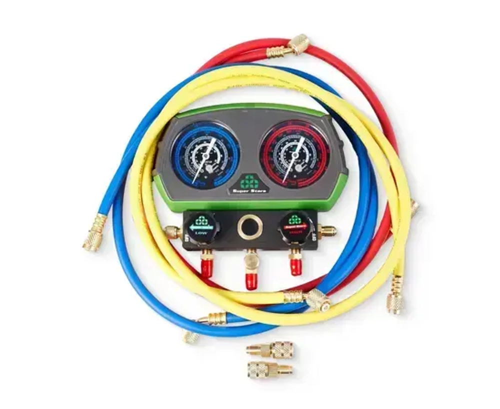 Манометрическая станция Super Stars ST- B280(R22/404/407/410, 2-х вентильный; шланги 1.5м, 55 Bar-1/