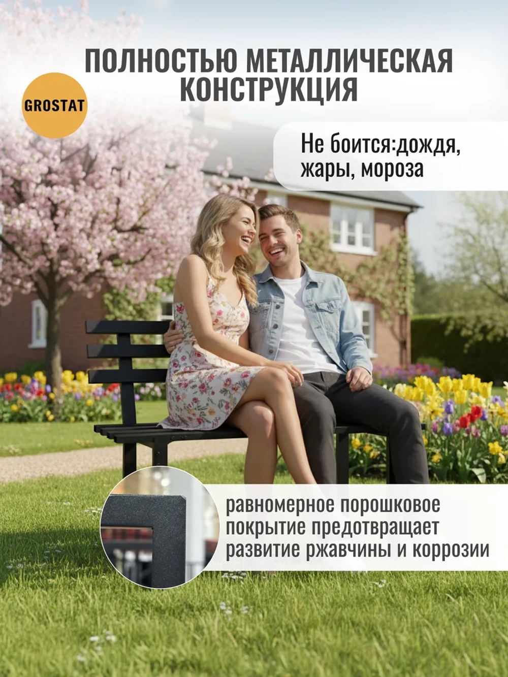 Скамейка со спинкой садовая окрашенная мебель для дачи Dalen