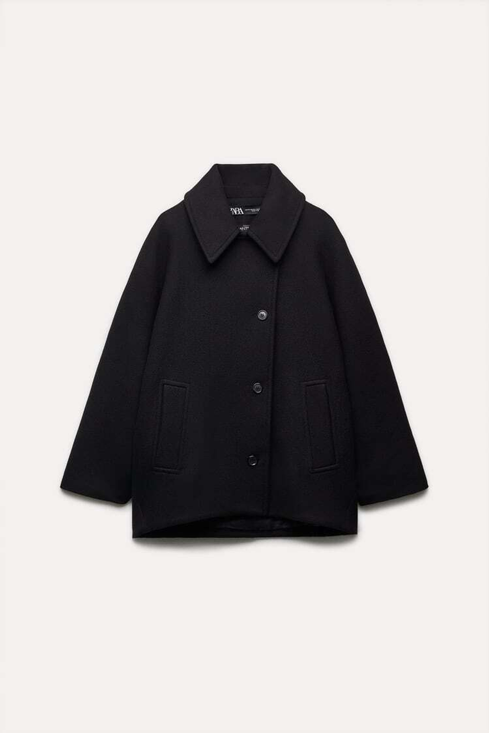 ZARA УКОРОЧЕННОЕ ШЕРСТЯНОЕ ПАЛЬТО — ZW COLLECTION, ЧЕРНЫЙ