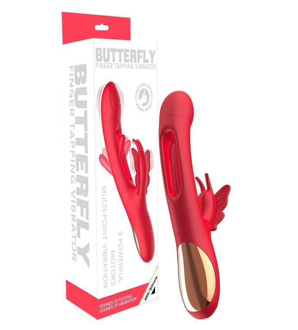 Красный вибратор-кролик с функцией фингеринга
