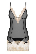 Черный пеньюар с бежевым кружевом Bisquella LXL (46-48) (Цвет: бежевый с черным)
