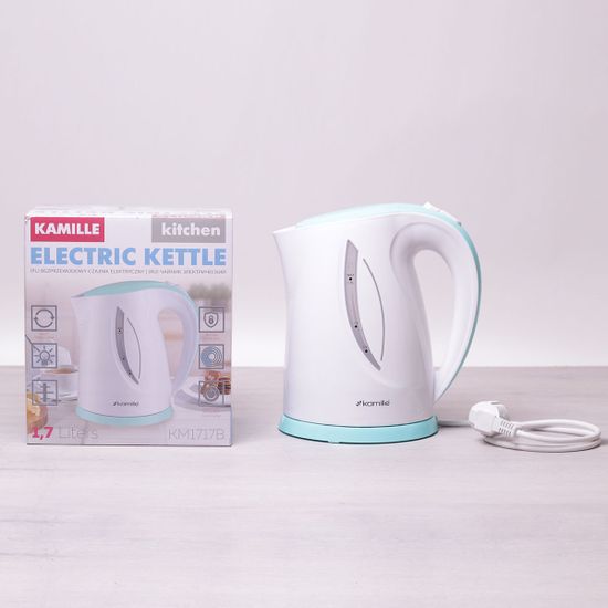 Чайник 1.7 л электрический пластик белый с бирюзовым Kamille KM 1717B
