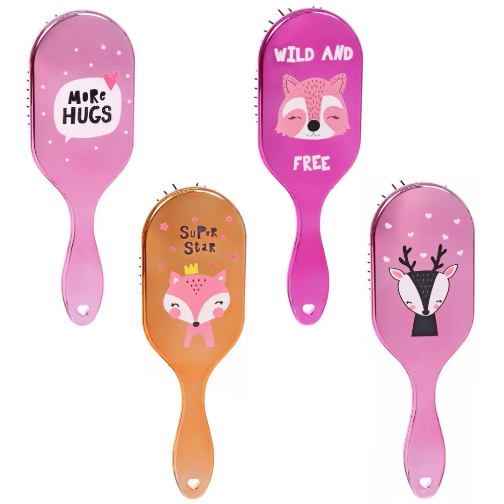 Расческа массажная зеркальная «Animals», лисички, микс 4 цвета, 7,5*23 см (блистер Ultramarine)