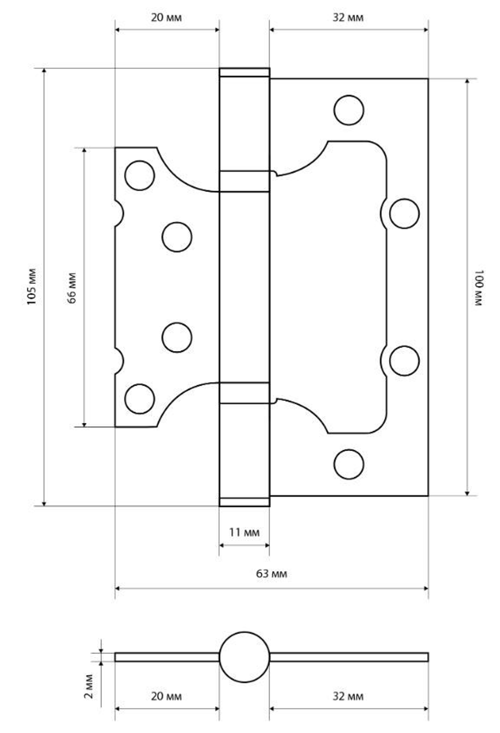 Петля  БЕЗ ВРЕЗКИ  СТАНДАРТ накл. 2BB СР  ХРОМ (цена за 1шт) 100*63 /7873