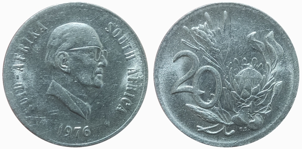 ЮАР 20 центов, 1976 Якобус Йоханнес Фуше XF