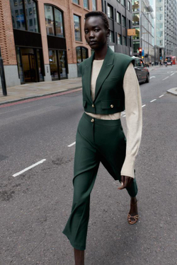 ZARA БРЮКИ-КЮЛОТЫ С ВЫСОКОЙ ПОСАДКОЙ, ТЕМНО-ЗЕЛЕНЫЙ