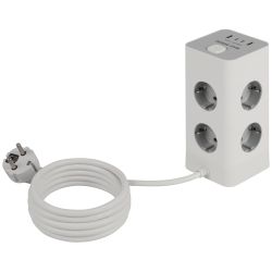 Сетевой фильтр ЭРА TWR-8es-1,5m-4USB-W башня с защитой заземлением с выключателем 8 розеток+4xUSBA+C 1,5м 16А белый