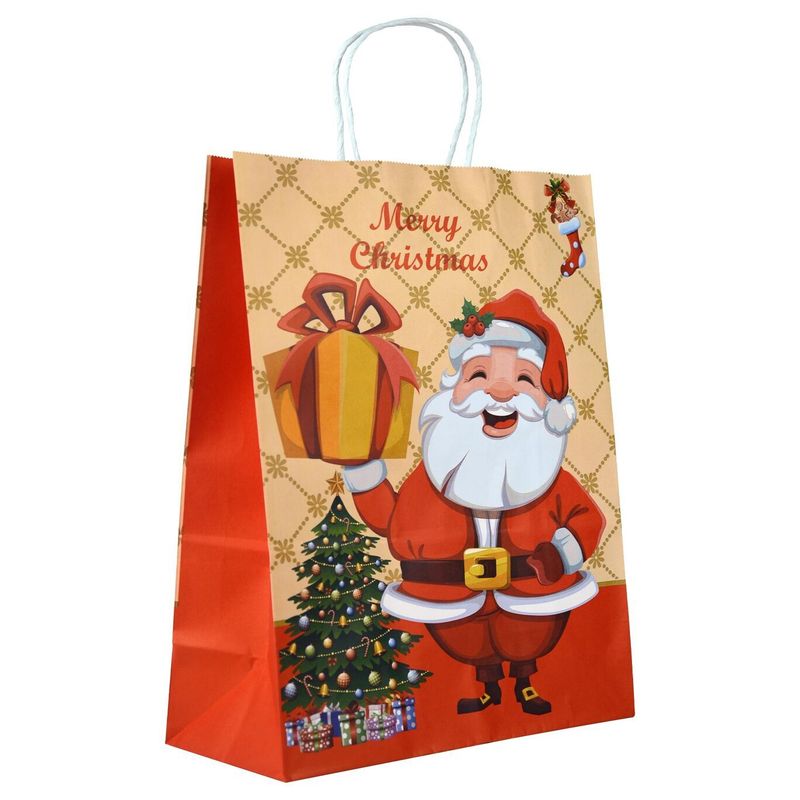 Пакет бумажный Казахстан Крафт Санта с подарком 33*26*12 см 12 шт/уп