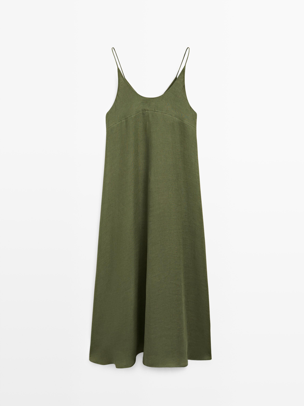 Massimo Dutti Струящееся платье миди на тонких бретелях, зеленый