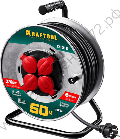 KRAFTOOL K-315, КГ 3х1.5 50м 3700Вт IP44, Силовой удлинитель на стальной катушке (55085-50)