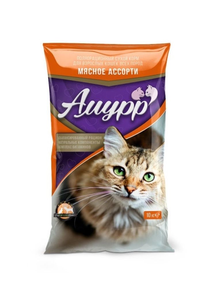 Сухой корм Амурр для взрослых кошек, мясное ассорти, 10 кг