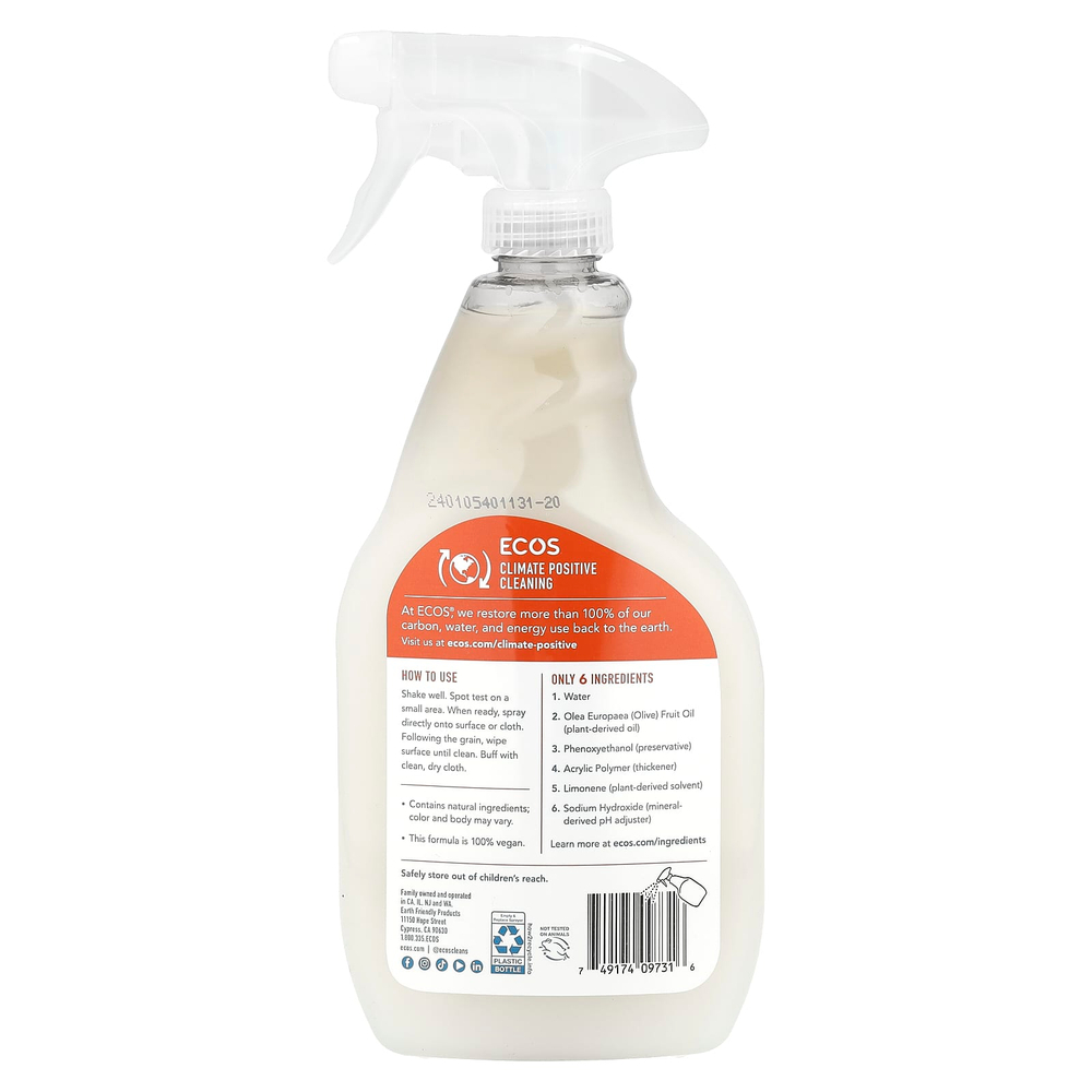 Earth Friendly Products, Ecos®, растительное очиститель и полироль для мебели, оливковое масло и цитрус, 650 мл (22 жидк. унции)