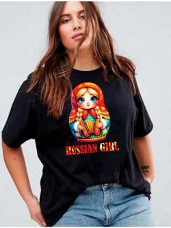 Футболка черная с матрешкой гармошка