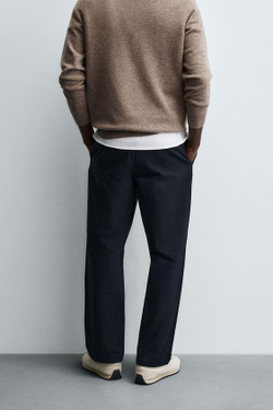 ZARA БРЮКИ STRAIGHT FIT ИЗ ТКАНИ С УЗОРОМ, МОРСКОЙ СИНИЙ