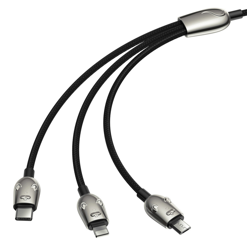 Кабель Baseus Three Little Mouse 3-in-1 Cable USB For M+L+T 3.5A 1.2m - Black