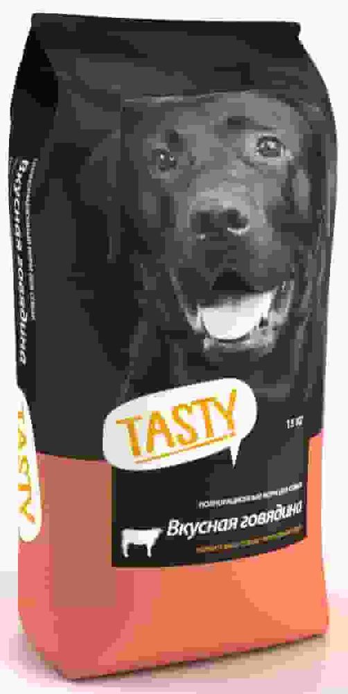 ---*TASTY 15кг полнорационный корм для взрослых собак с говядиной