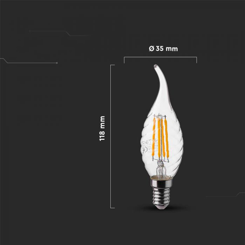 Лампа светодиодная, филамент V-TAC, E14, 4 Вт, 2700К, SKU 7110