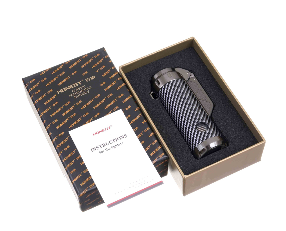 Зажигалка Honest, тройное пламя, с пробойником, карбон 835-Carbon