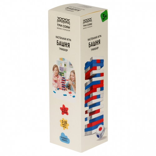 Игра настольная ТРИ СОВЫ "Башня. Триколор", цветные дерев. блоки, с уголком И