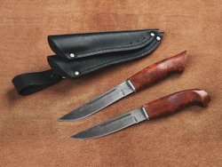 Спарка Финских ножей, дамасская сталь, рукоять мореная карельская береза