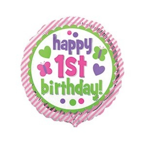 Шар фольга 18" "Happy 1 st birthday!" розовые полосы
