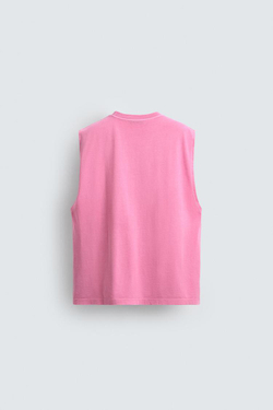 ZARA МАЙКА С ЭФФЕКТОМ ПОТЕРТОСТИ, НЕОНОВЫЙ РОЗОВЫЙ