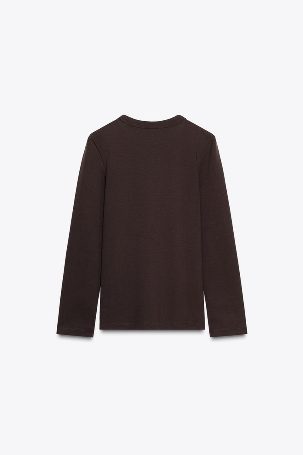 ZARA ФУТБОЛКА INTERLOCK С ДЛИННЫМИ РУКАВАМИ, ШОКОЛАДНЫЙ