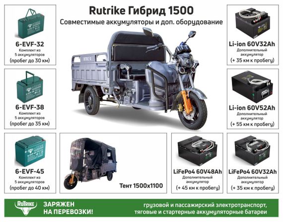 Грузовой электротрицикл Rutrike Гибрид 1500 60V1000W