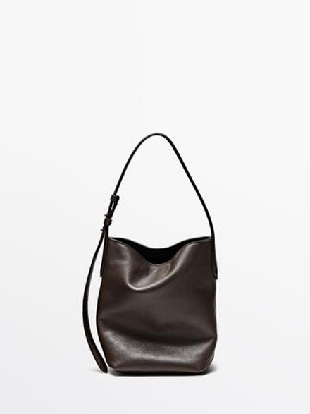 Massimo Dutti Мини-сумка-ведро из кожи наппа, коричневый
